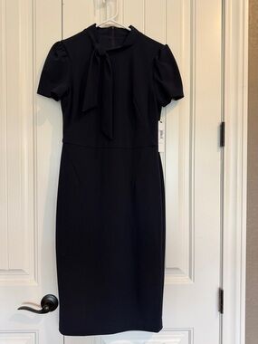Maggy London Navy Blue Tie-Neck Midi Dress NWT